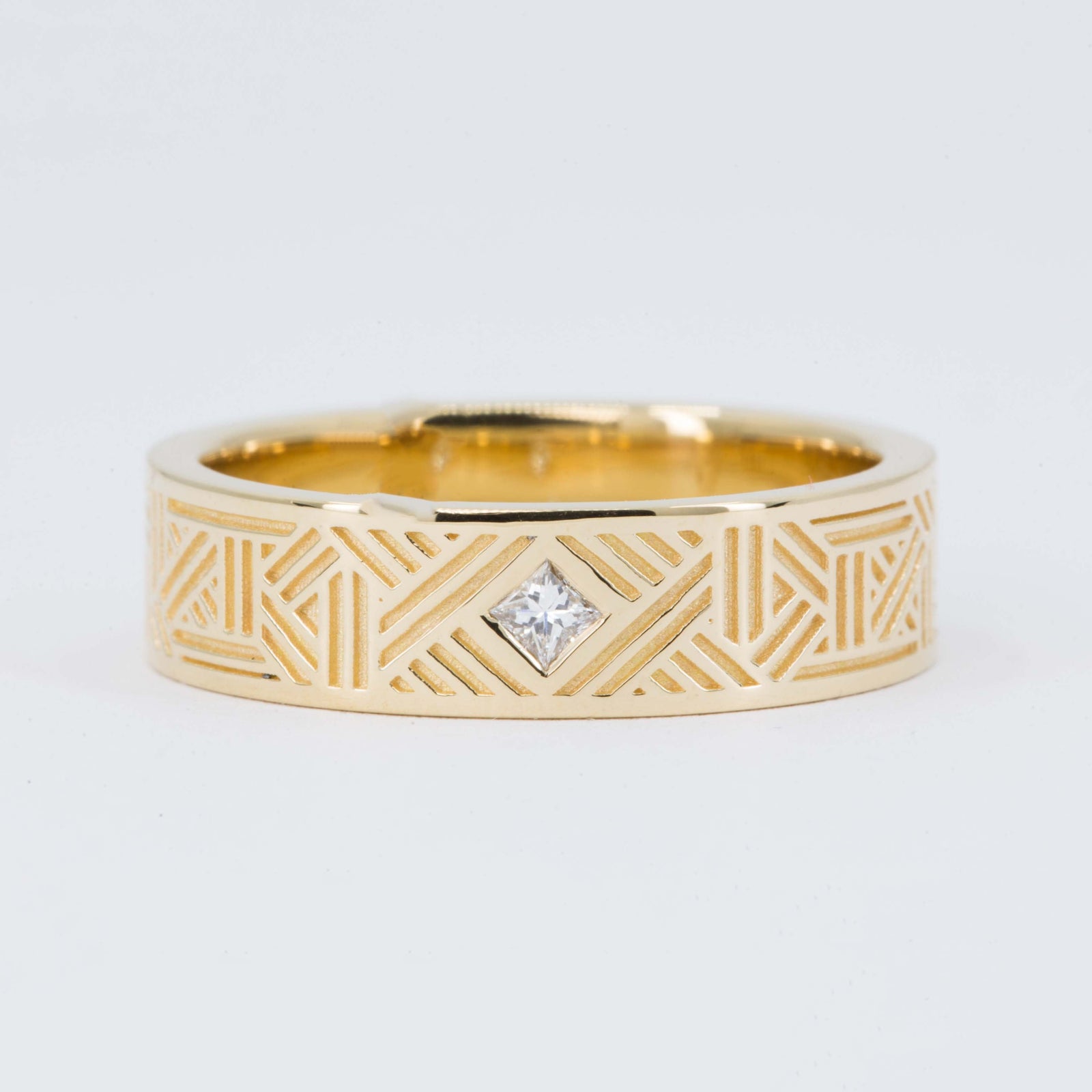 Orion Men's Wedding Band with Princess Cut Diamond in 14K Yellow Gold
