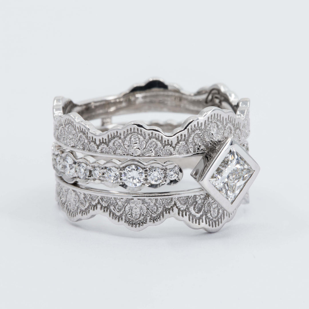 Seraphine Lace Engagement Ring Set with a Princess Diamond