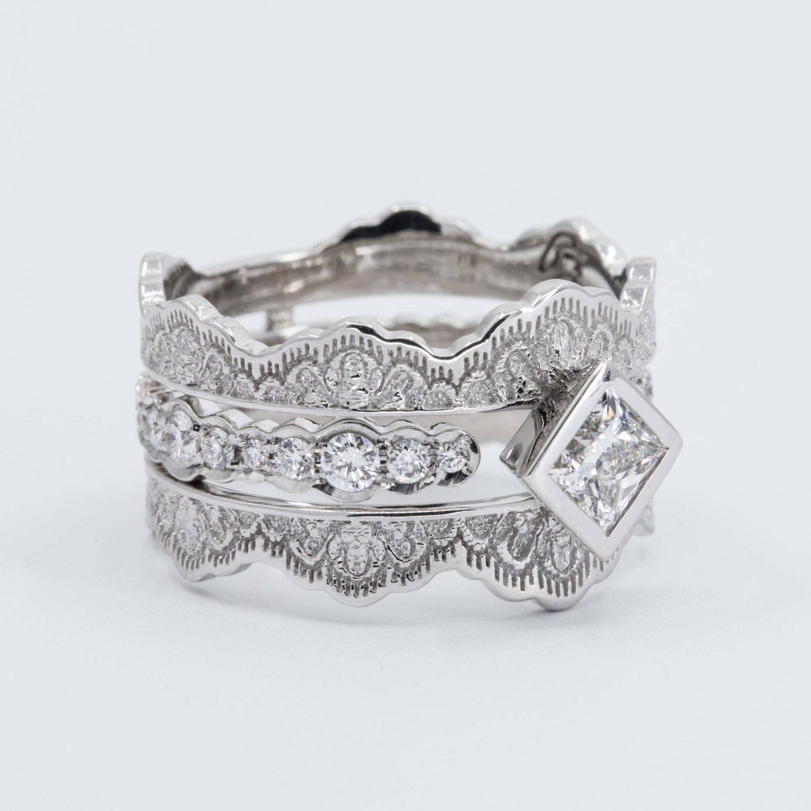 Seraphine Lace Engagement Ring Set with a Princess Diamond in 14K Yellow Gold – view 2