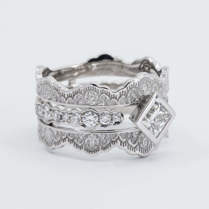 Seraphine Lace Engagement Ring Set with a Princess Diamond