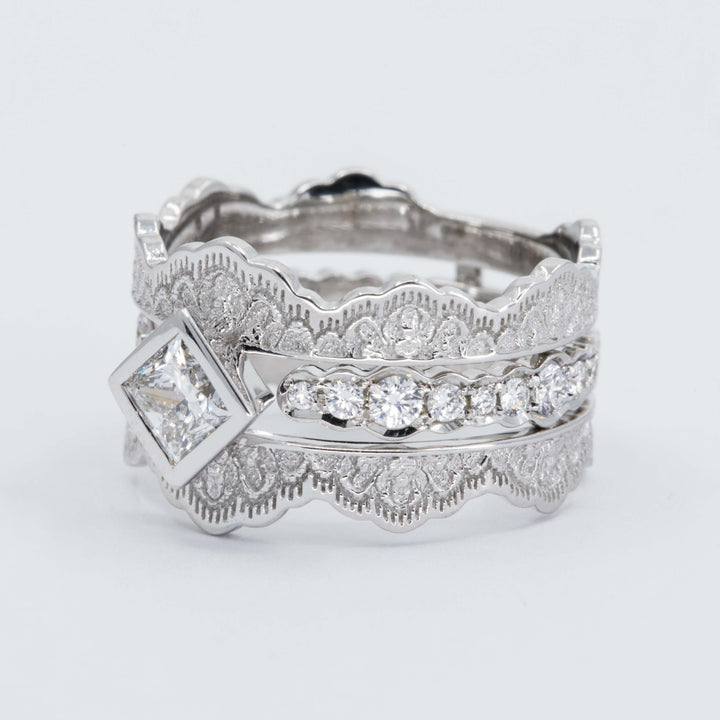 Seraphine Lace Engagement Ring Set with a Princess Diamond
