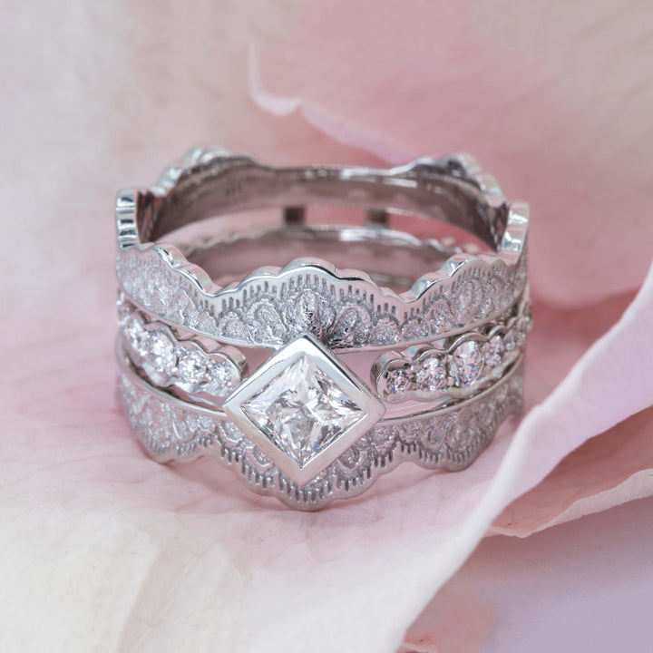 Seraphine Lace Engagement Ring Set with a Princess Diamond
