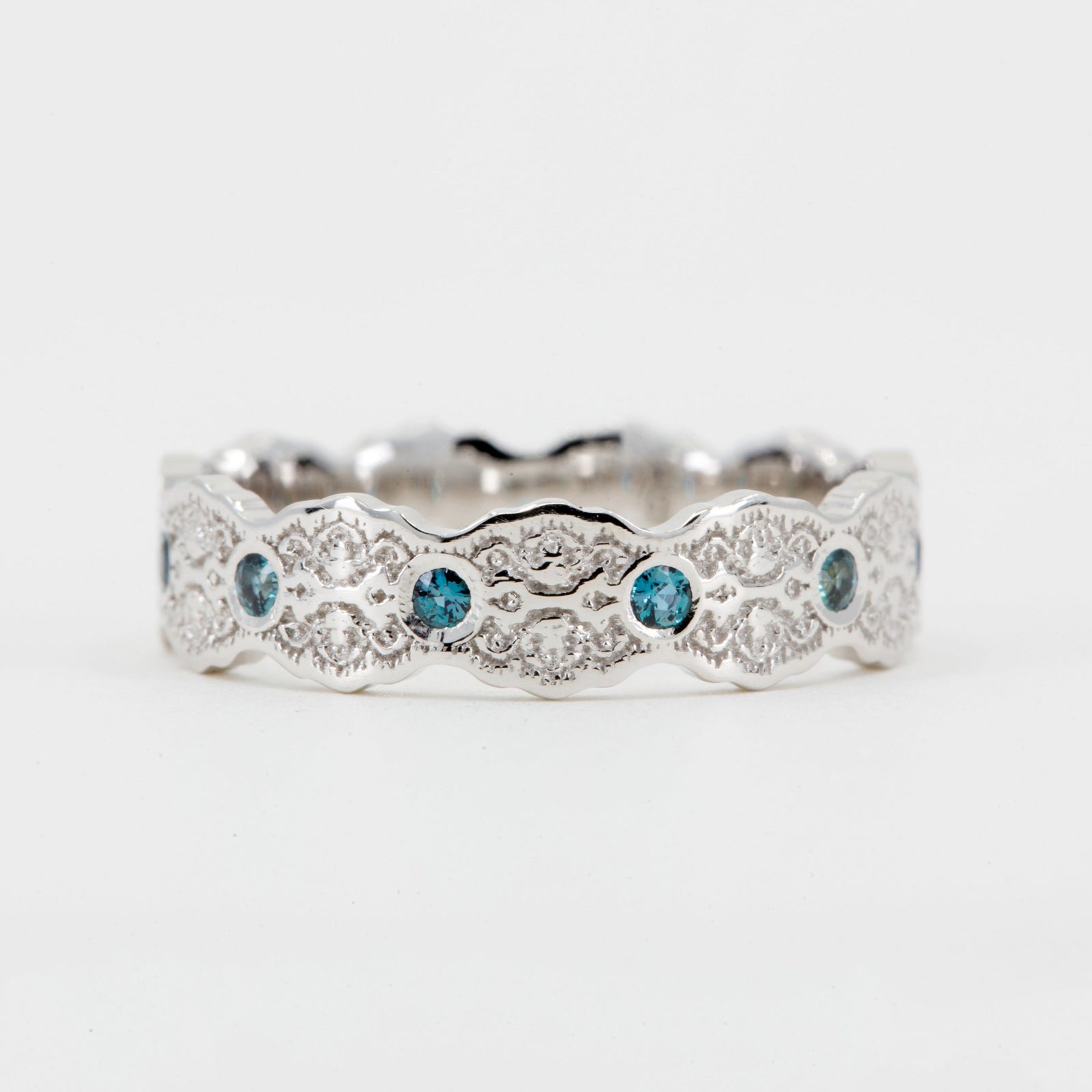 Aria Lace Wedding Ring with Alexandrites in 14k White Gold