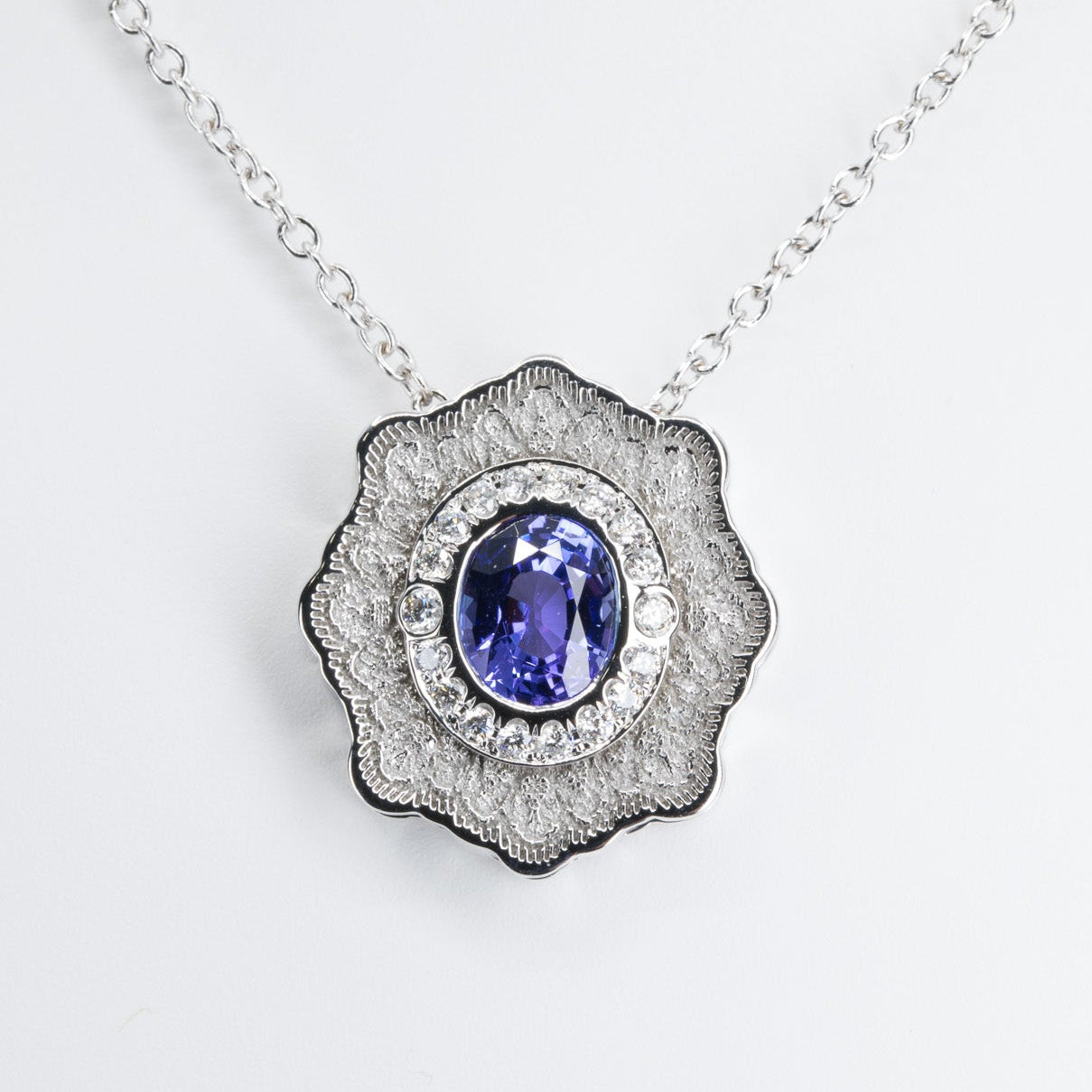 Lyra Tanzanite Slider Pendant with Diamond Halo in 14K Yellow Gold