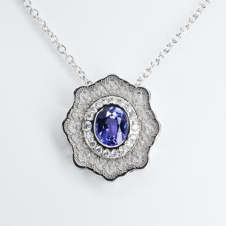 Lyra Tanzanite Slider Pendant with Diamond Halo