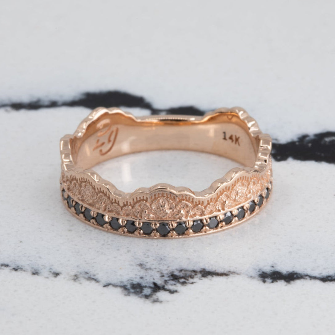 Maeve Lace Crown Wedding Ring with Black Diamonds in 14K Yellow Gold