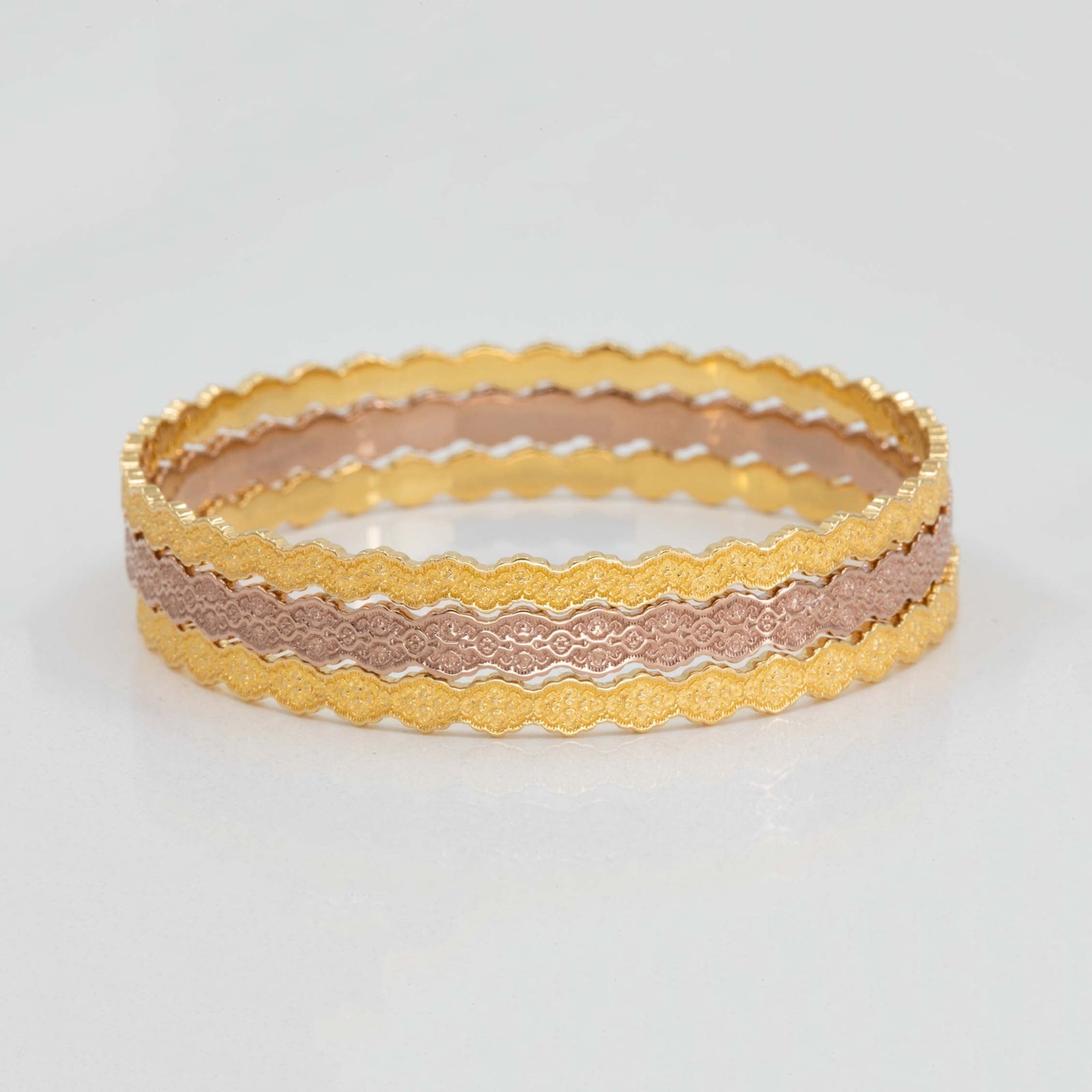 Set of Three Stacking Lace Bangle Bracelets — Lesia, Aria & Eden in 14K Gold
