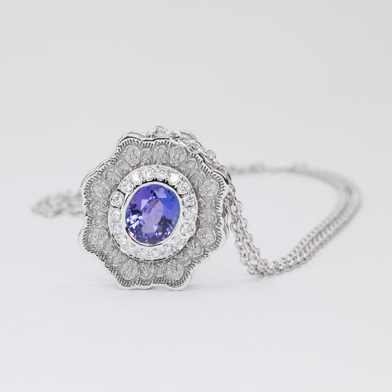 Lyra Tanzanite Slider Pendant with Diamond Halo in 14K Yellow Gold – view 2