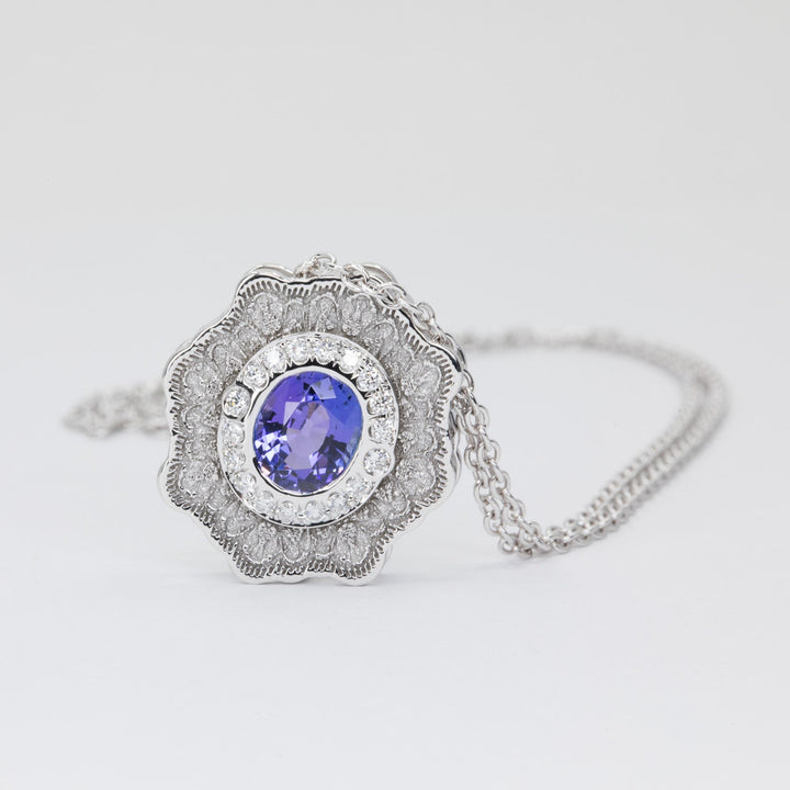 Lyra Tanzanite Slider Pendant with Diamond Halo