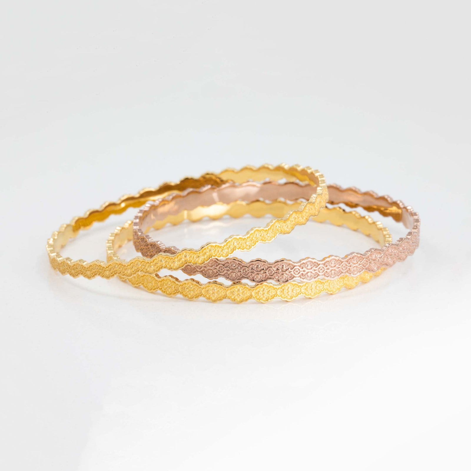 Set of Three Stacking Lace Bangle Bracelets — Lesia, Aria & Eden in 14K Gold – view 2