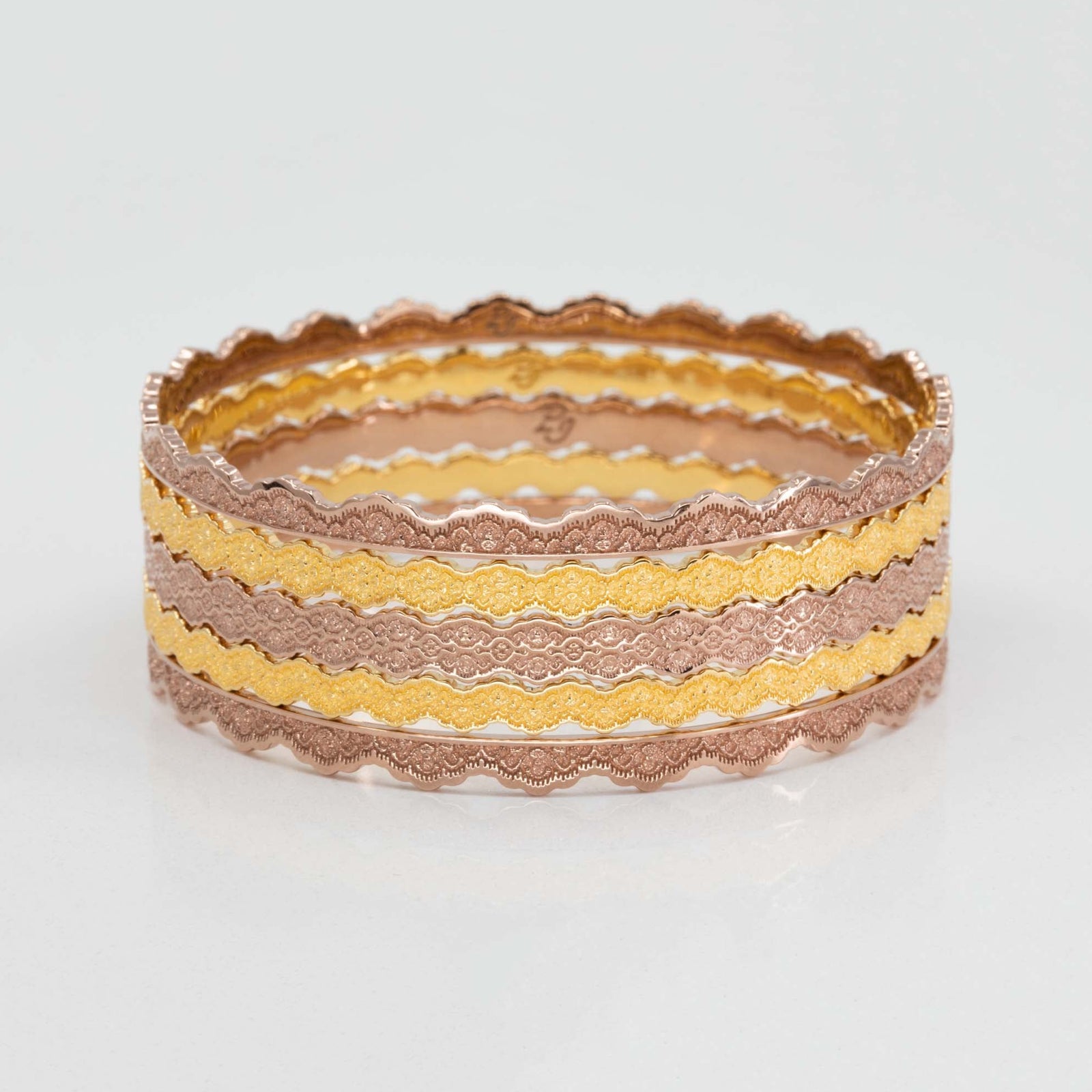 Set of Five Stacking Lace Bangle Bracelets in 14K Gold