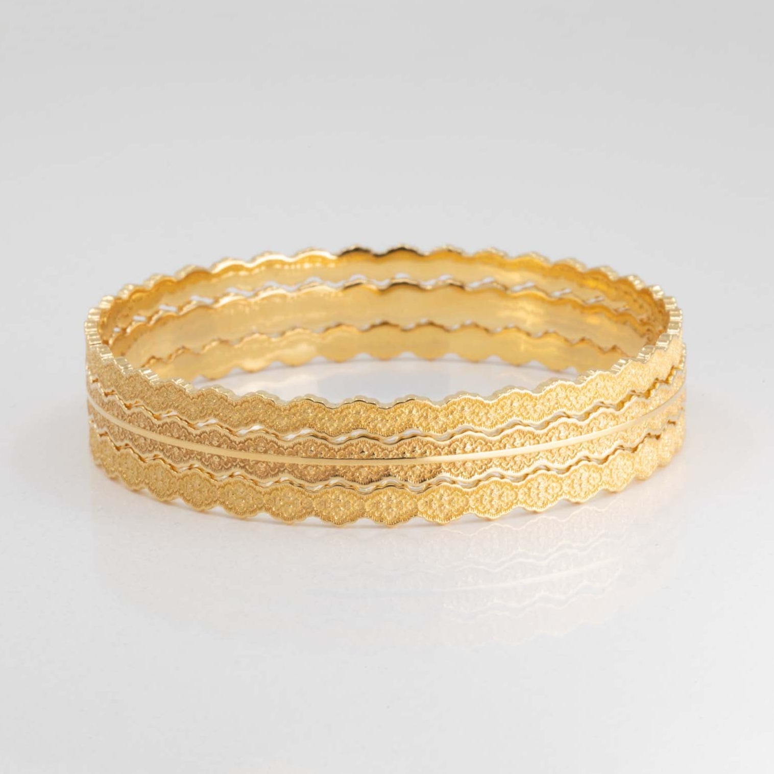Set of Three Stacking Lace Bangle Bracelets — Lesia, Eden & Esme in 14K Gold