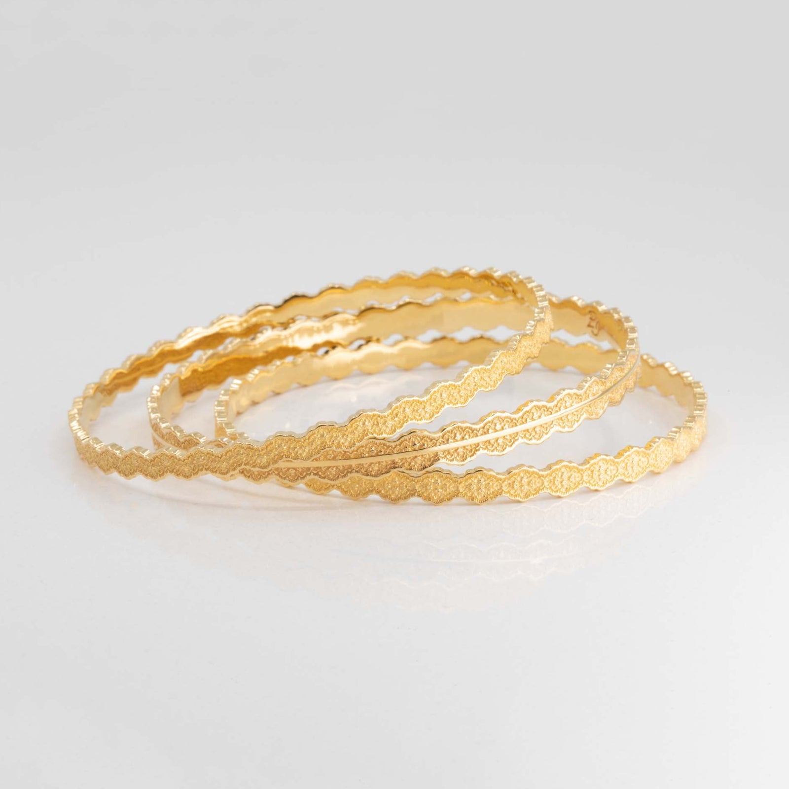 Set of Three Stacking Lace Bangle Bracelets — Lesia, Eden & Esme in 14K Gold – view 2