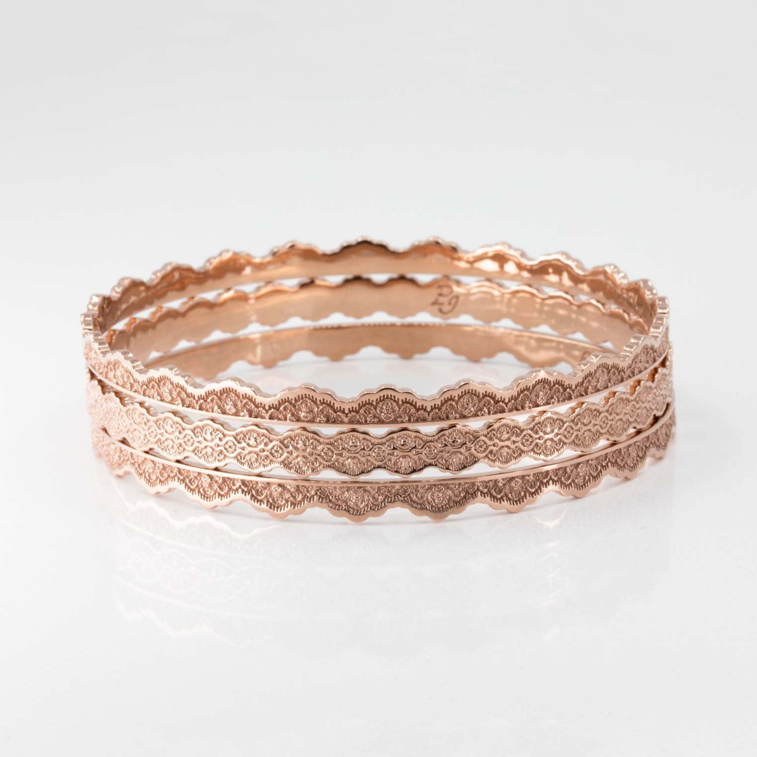 Set of Three Stacking Lace Bangle Bracelets — Aria & Double Maeve in 14K Gold