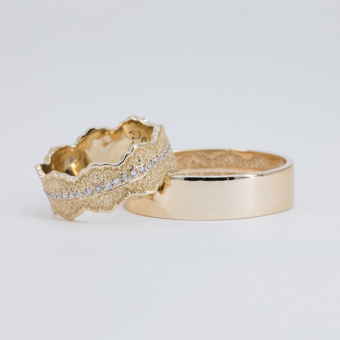 Couples Matching Esme Lace Wedding Ring Set with Diamonds
