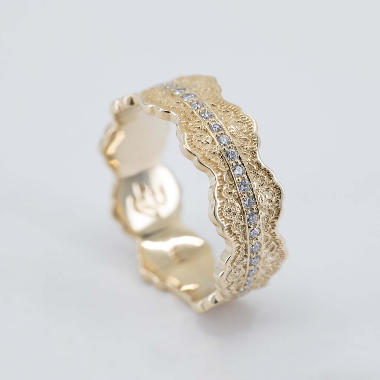 Esme Lace Wedding Ring with Eternity Diamonds in 14K Yellow Gold – view 2