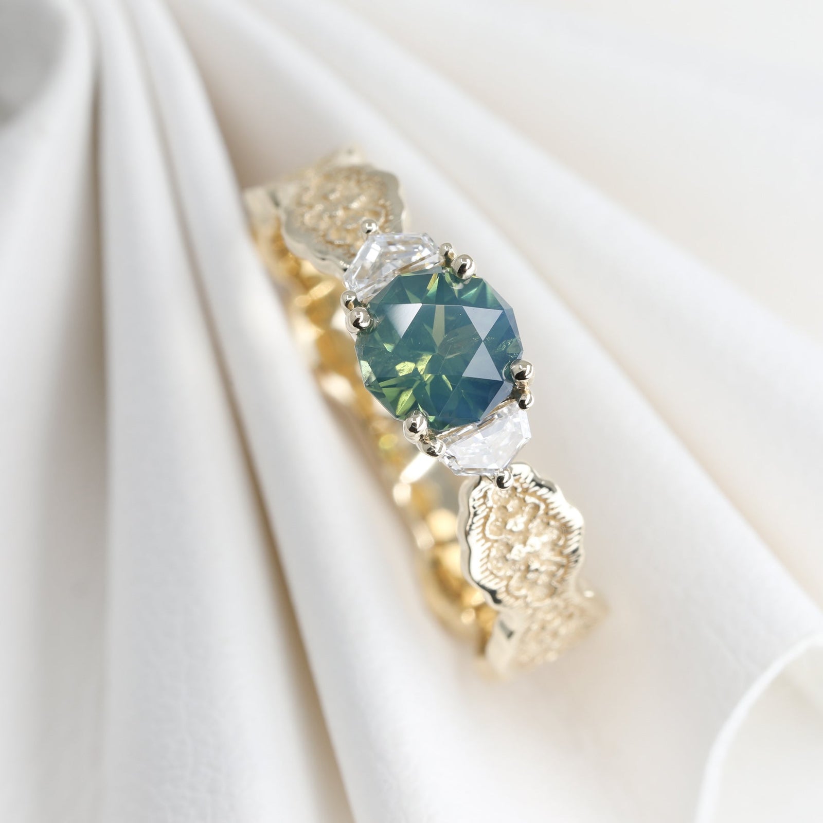 Brynne Three Stone Engagement Ring Setting in 14K Yellow Gold with diamond – view 2
