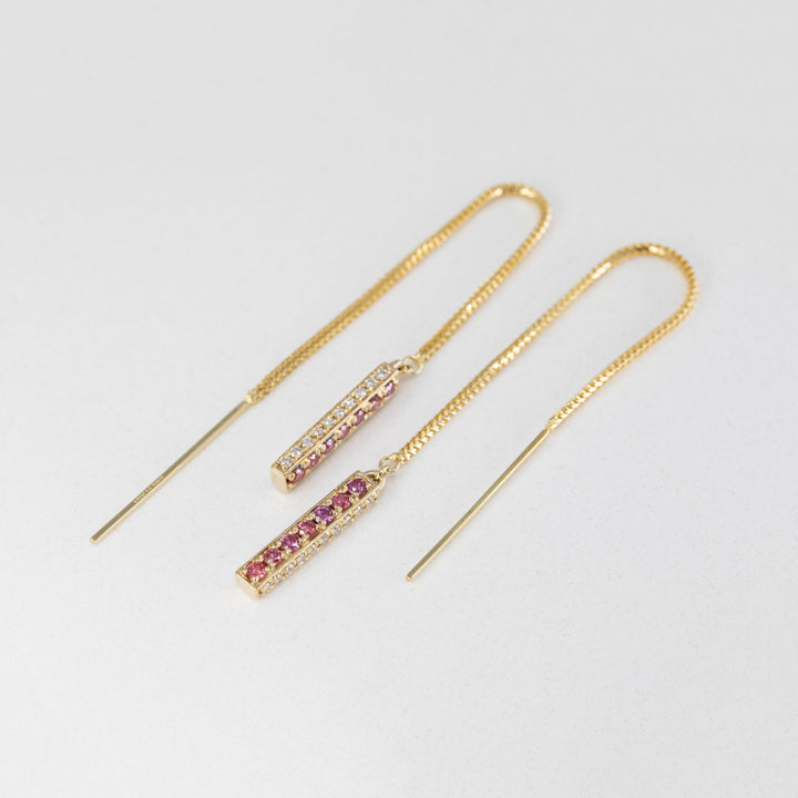 Threader Bar Earrings with Lab Grown Pink/Purple and Colorless Diamonds