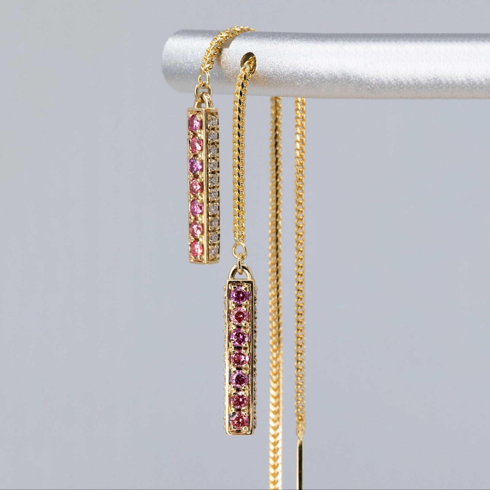Threader Bar Earrings with Lab Grown Pink/Purple and Colorless Diamonds – view 2