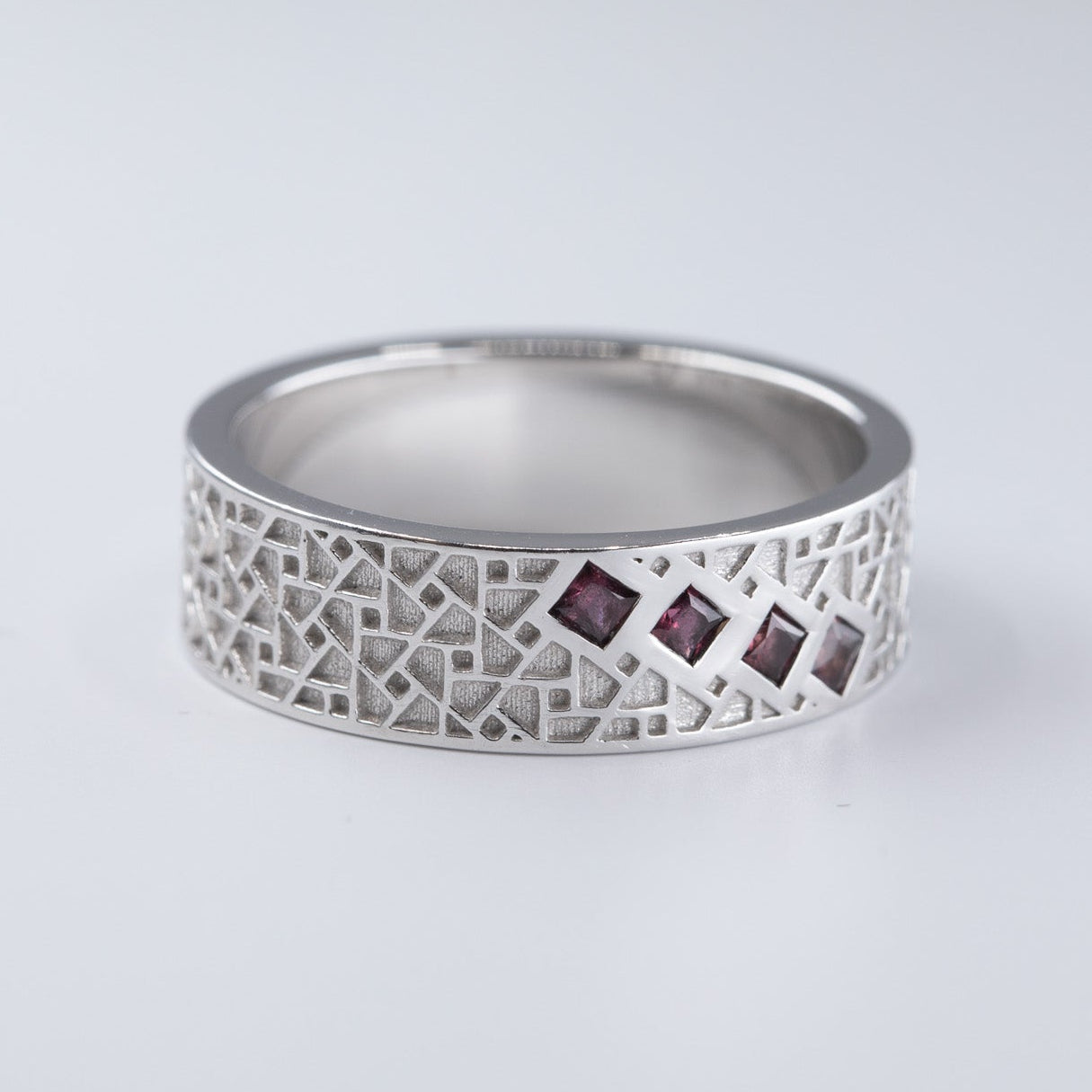 Atlas Men's Wedding Band with Princess Rubies – view 2
