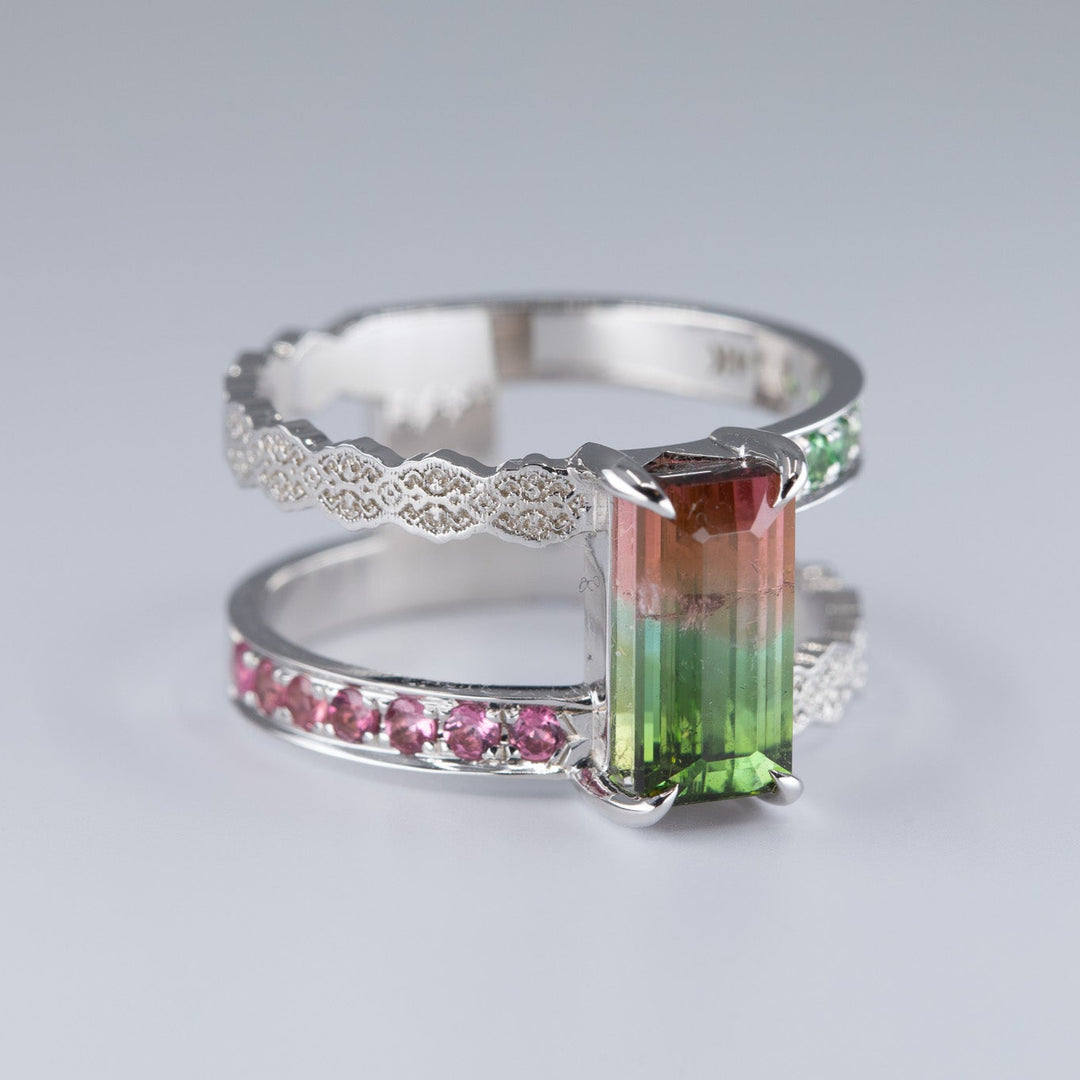 Isla Lace Open Double Band Ring with Watermelon Tourmaline - Size 6