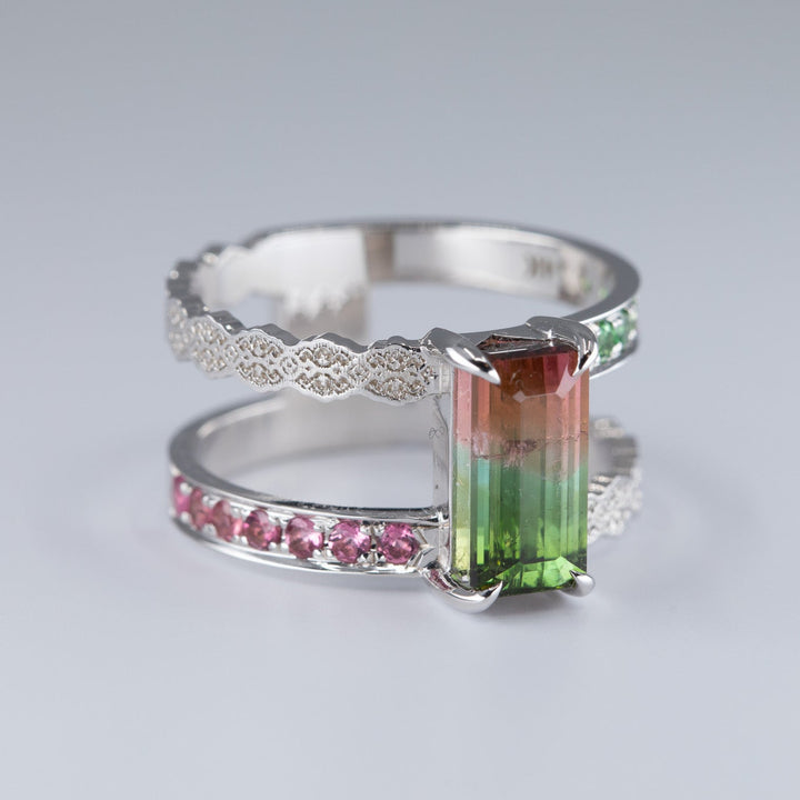 Isla Lace Open Double Band Ring with Watermelon Tourmaline - Size 6