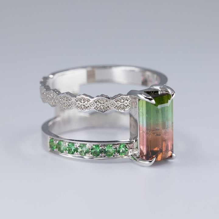 Isla Lace Open Double Band Ring with Watermelon Tourmaline - Size 6