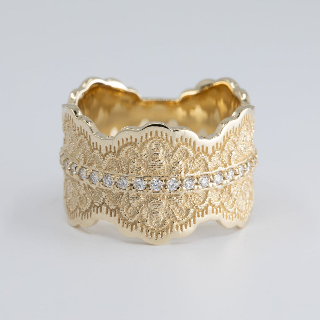 Gia Lace Wedding Ring with Half Eternity Diamonds in 14K Yellow Gold
