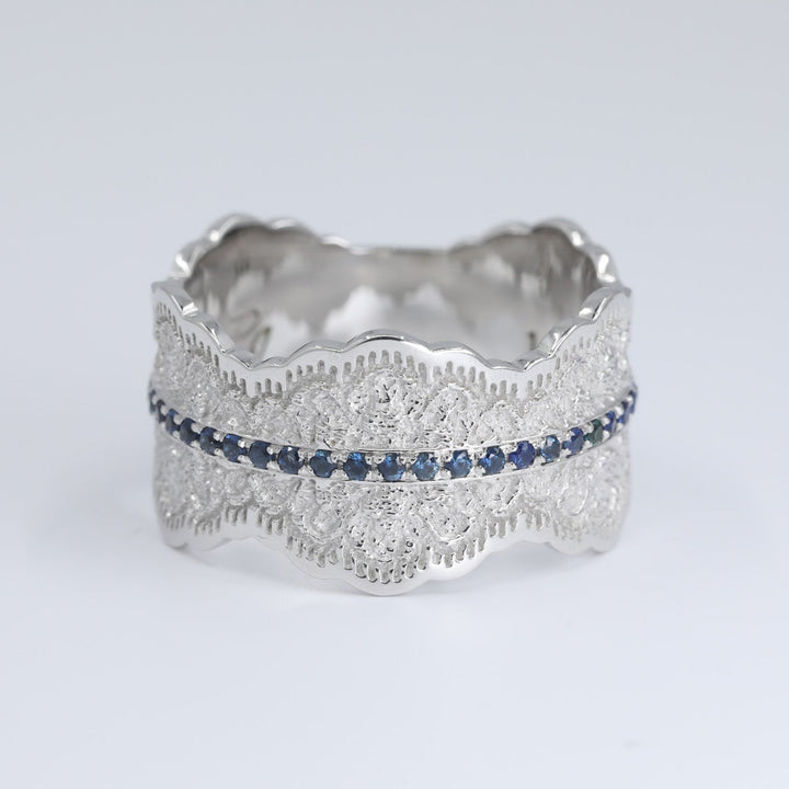 Gia Lace Wedding Ring with Half Eternity Blue Sapphires