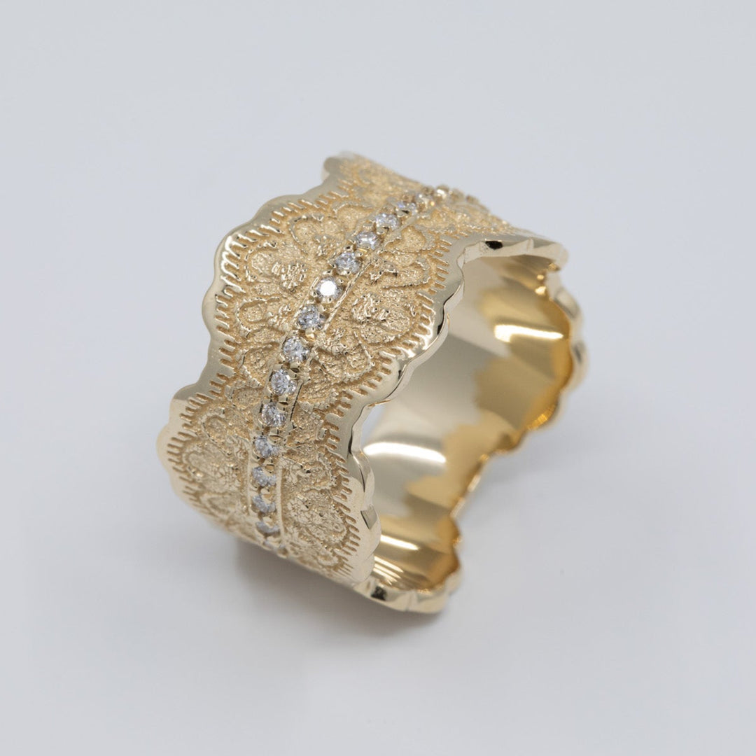 Gia Lace Wedding Ring with Half Eternity Diamonds