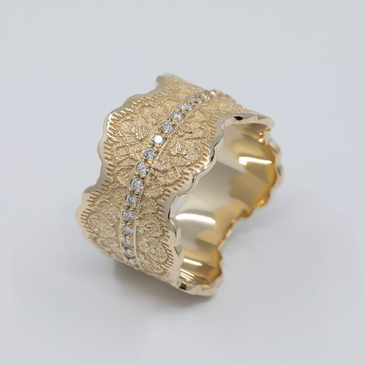 Gia Lace Wedding Ring with Half Eternity Diamonds