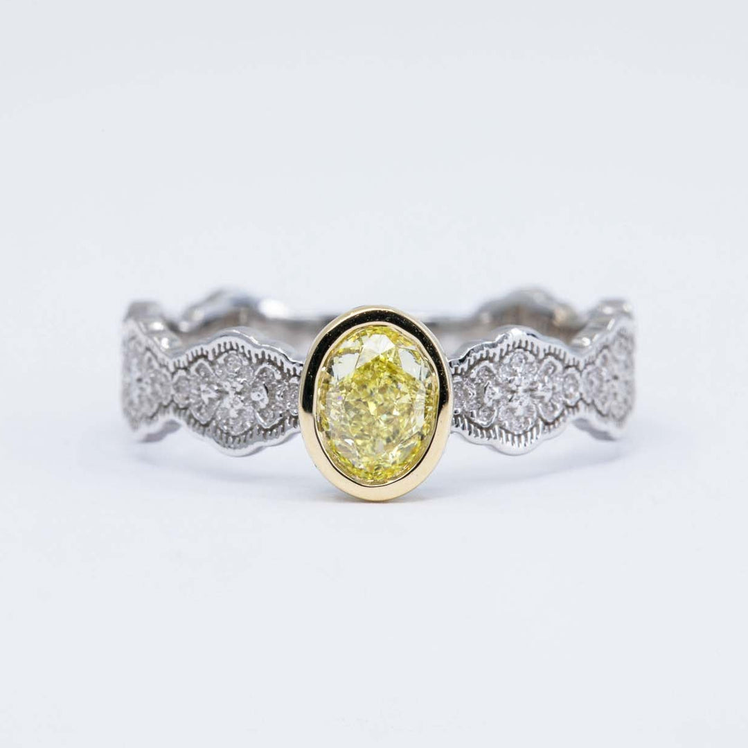 Eden Lace Mixed Metal Engagement Ring with a Natural 0.54ct Fancy Yellow Diamond - Size 6.75