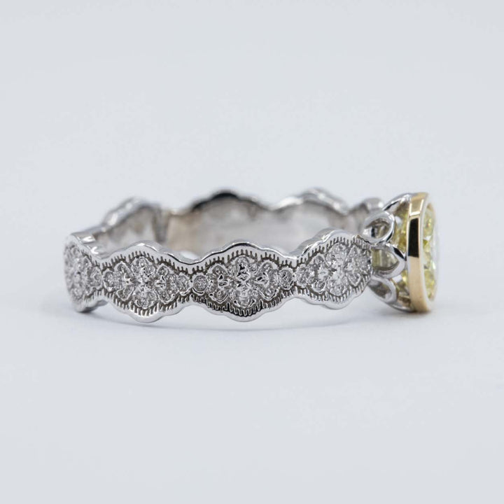 Eden Lace Mixed Metal Engagement Ring with a Natural 0.54ct Fancy Yellow Diamond - Size 6.75