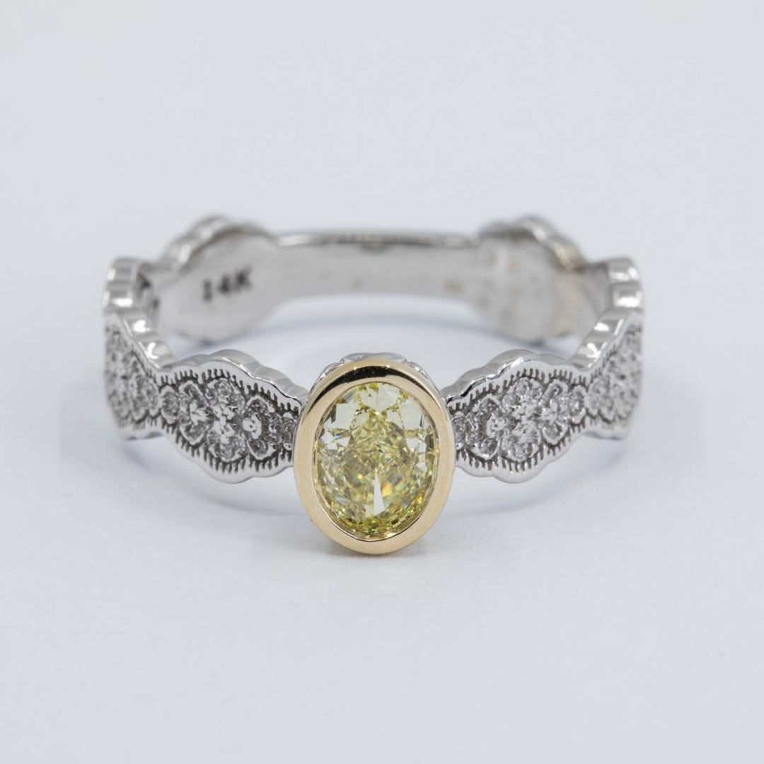 Eden Lace Mixed Metal Engagement Ring with a Natural 0.54ct Fancy Yellow Diamond - Size 6.75