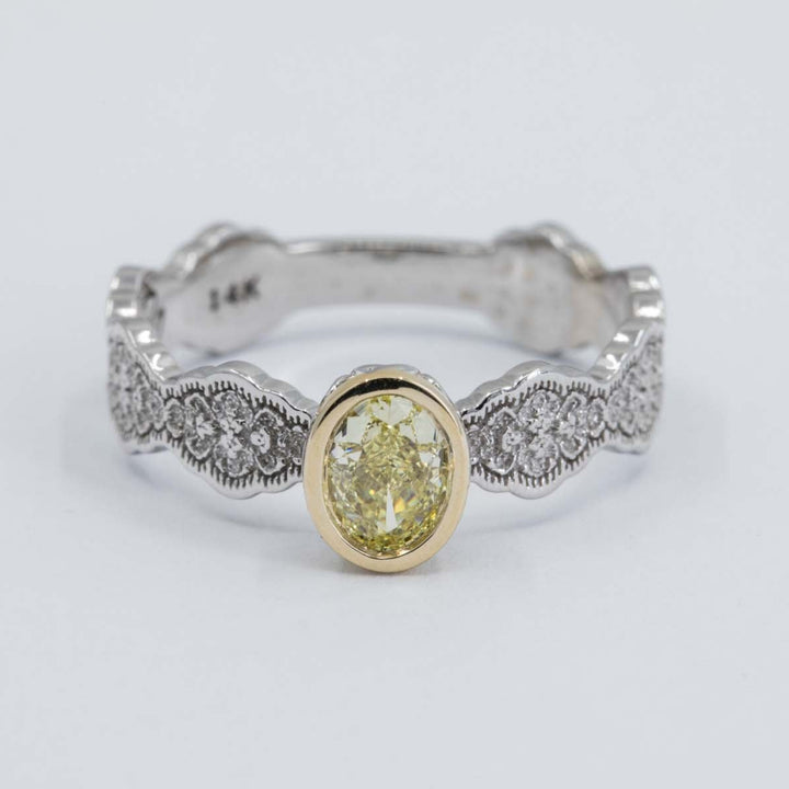 Eden Lace Mixed Metal Engagement Ring with a Natural 0.54ct Fancy Yellow Diamond - Size 6.75