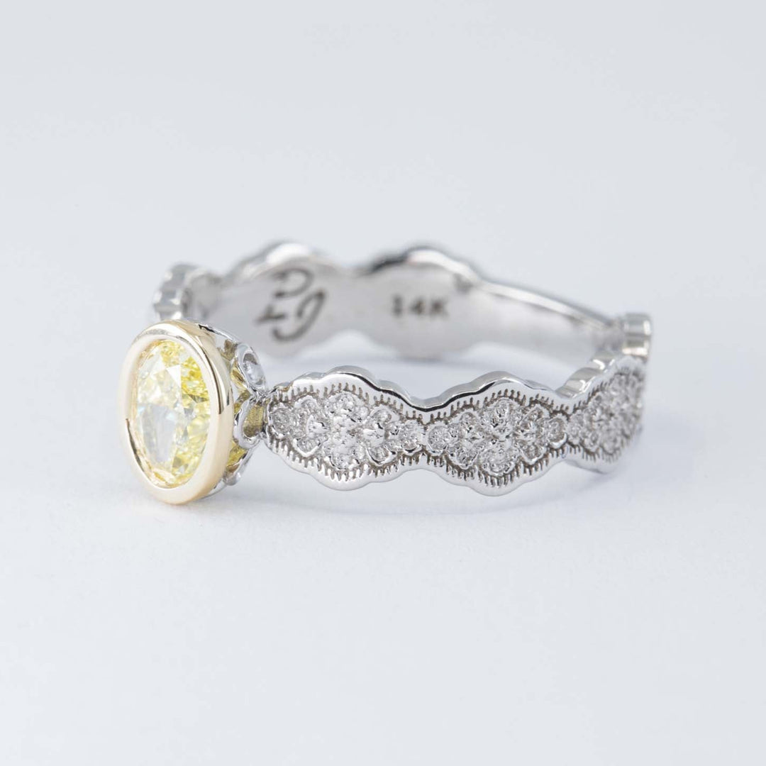 Eden Lace Mixed Metal Engagement Ring with a Natural 0.54ct Fancy Yellow Diamond - Size 6.75