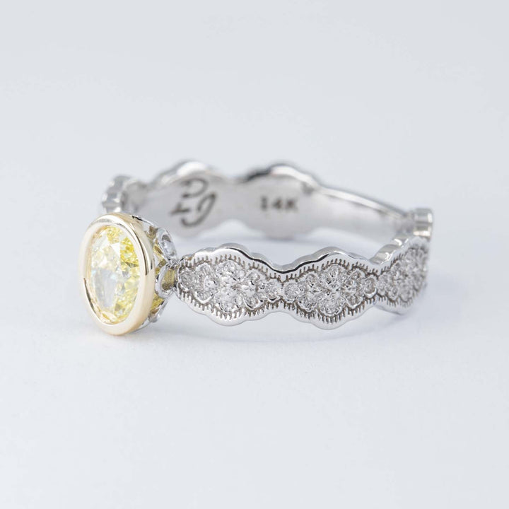 Eden Lace Mixed Metal Engagement Ring with a Natural 0.54ct Fancy Yellow Diamond - Size 6.75