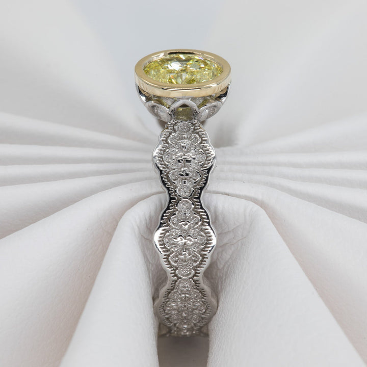 Eden Lace Mixed Metal Engagement Ring with a Natural 0.54ct Fancy Yellow Diamond - Size 6.75