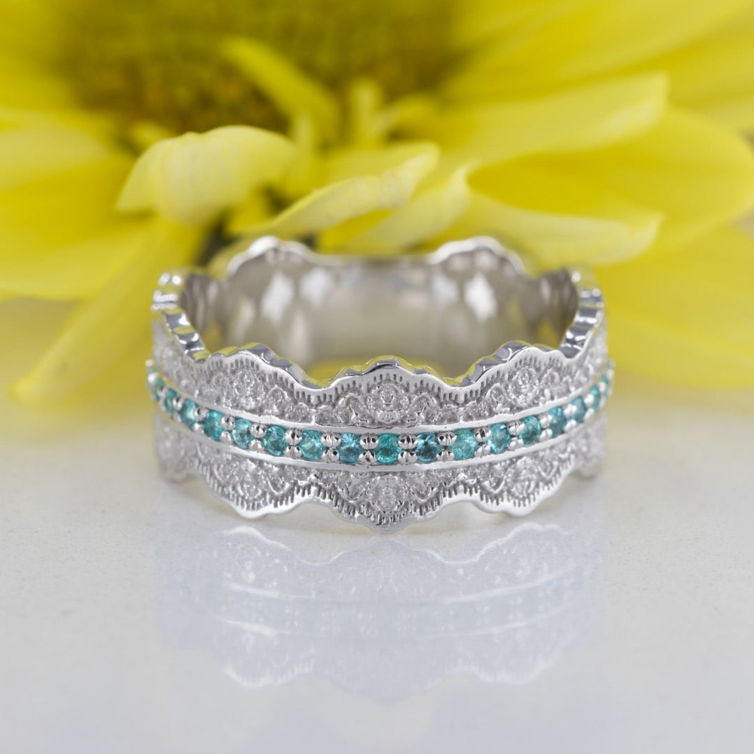 Esme Lace Wedding Ring with Half Eternity Paraiba Tourmaline