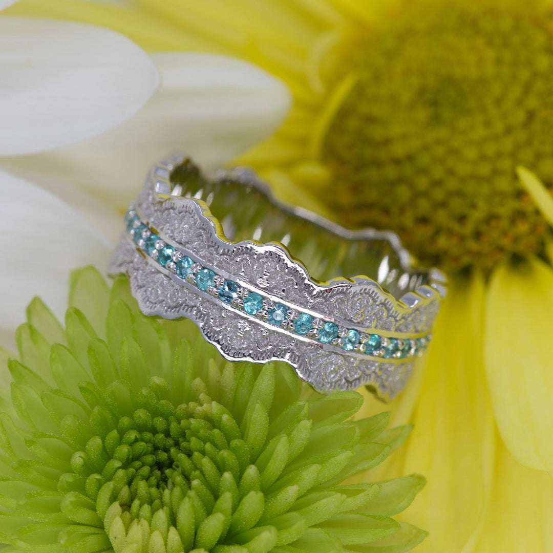 Esme Lace Wedding Ring with Half Eternity Paraiba Tourmaline
