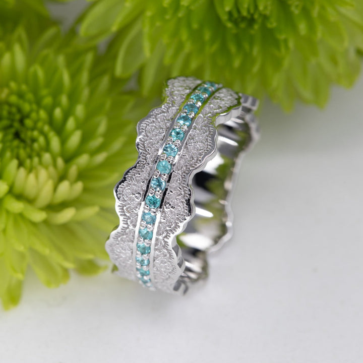 Esme Lace Wedding Ring with Half Eternity Paraiba Tourmaline