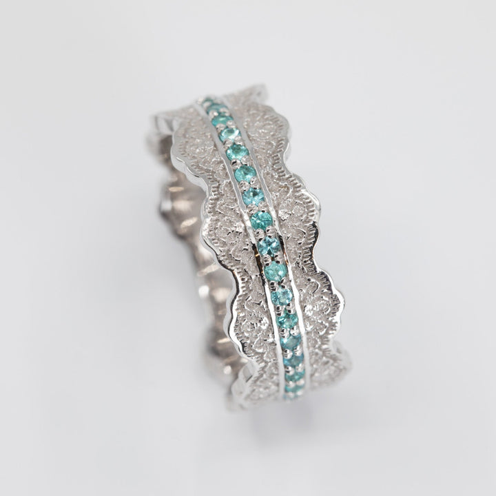 Esme Lace Wedding Ring with Half Eternity Paraiba Tourmaline
