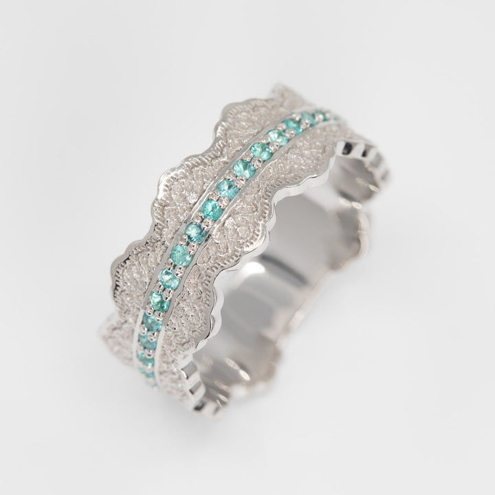 Esme Lace Wedding Ring with Half Eternity Paraiba Tourmaline