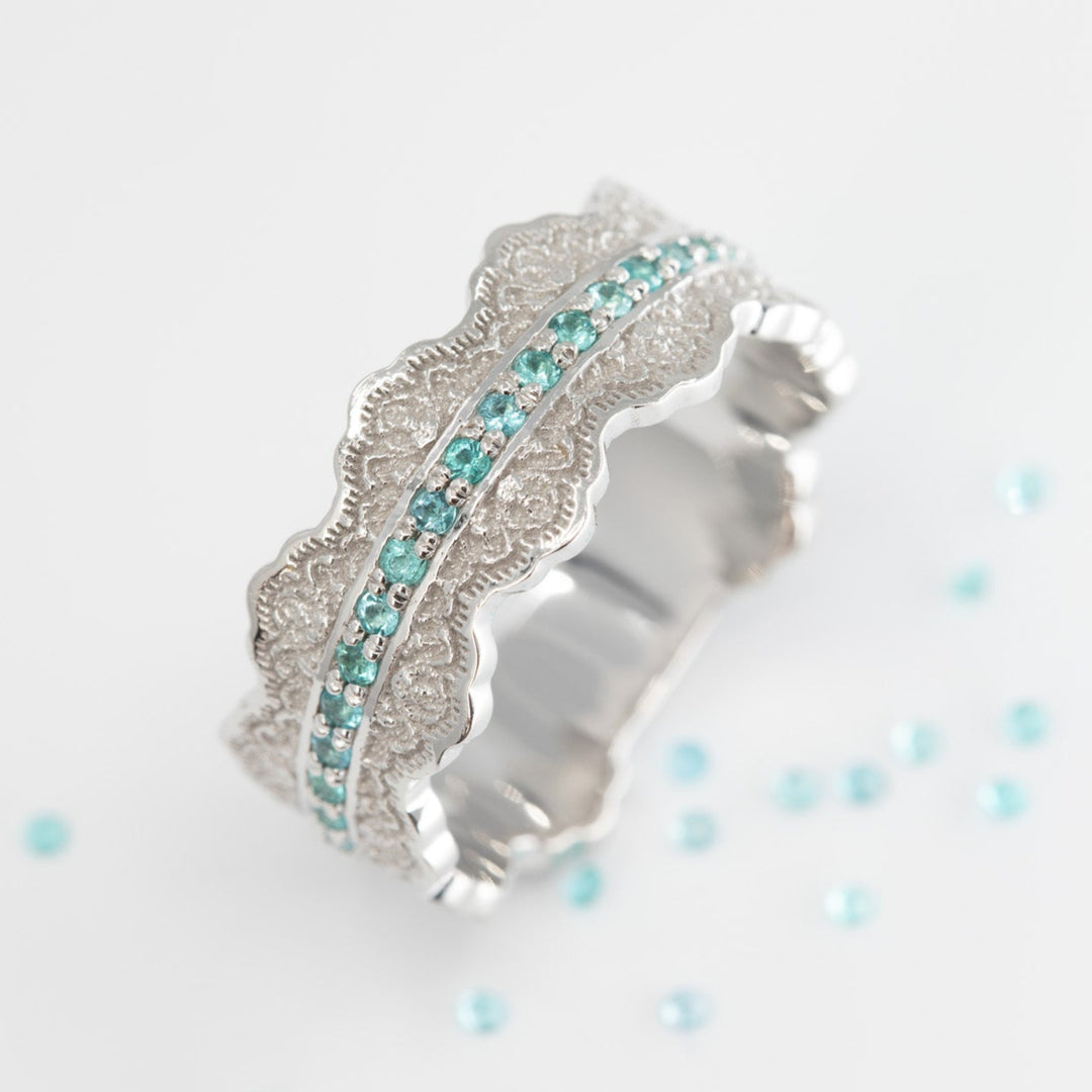 Esme Lace Wedding Ring with Half Eternity Paraiba Tourmaline