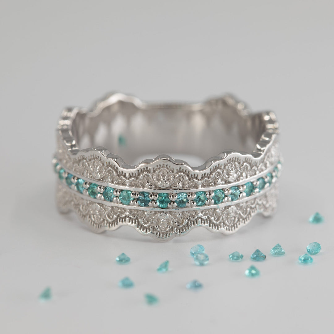 Esme Lace Wedding Ring with Half Eternity Paraiba Tourmaline