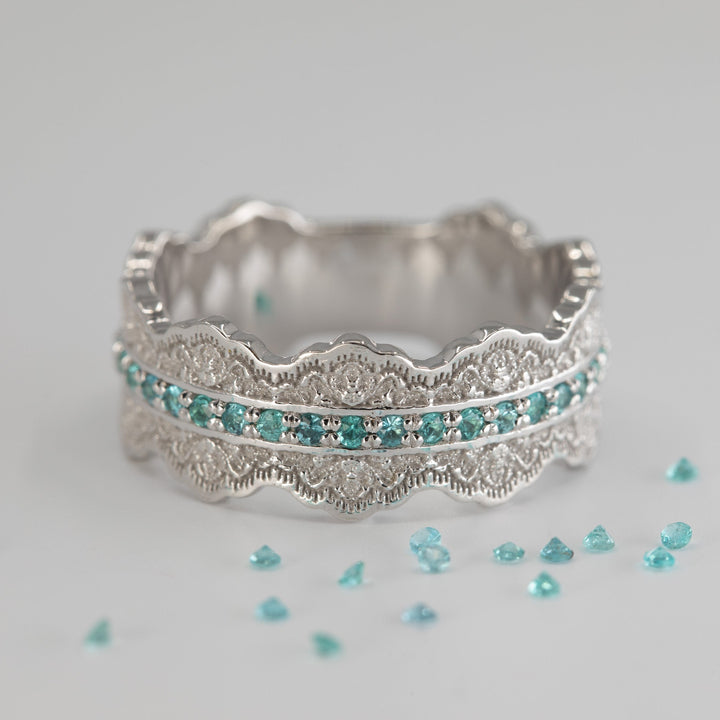 Esme Lace Wedding Ring with Half Eternity Paraiba Tourmaline