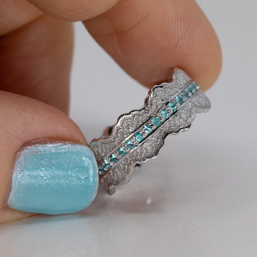 Esme Lace Wedding Ring with Half Eternity Paraiba Tourmaline