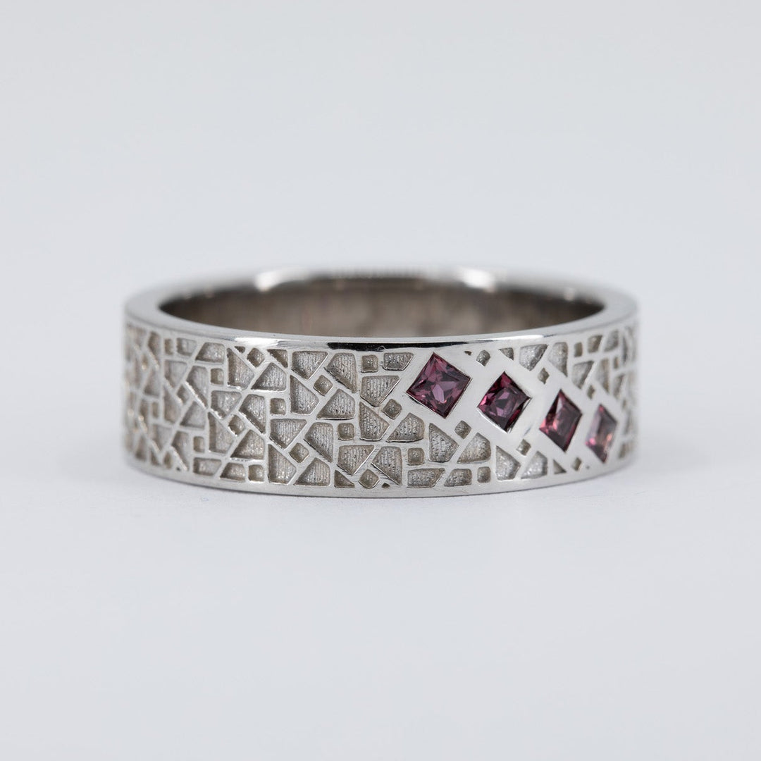 Atlas Men's Wedding Band with Princess Rubies - Size 7.5
