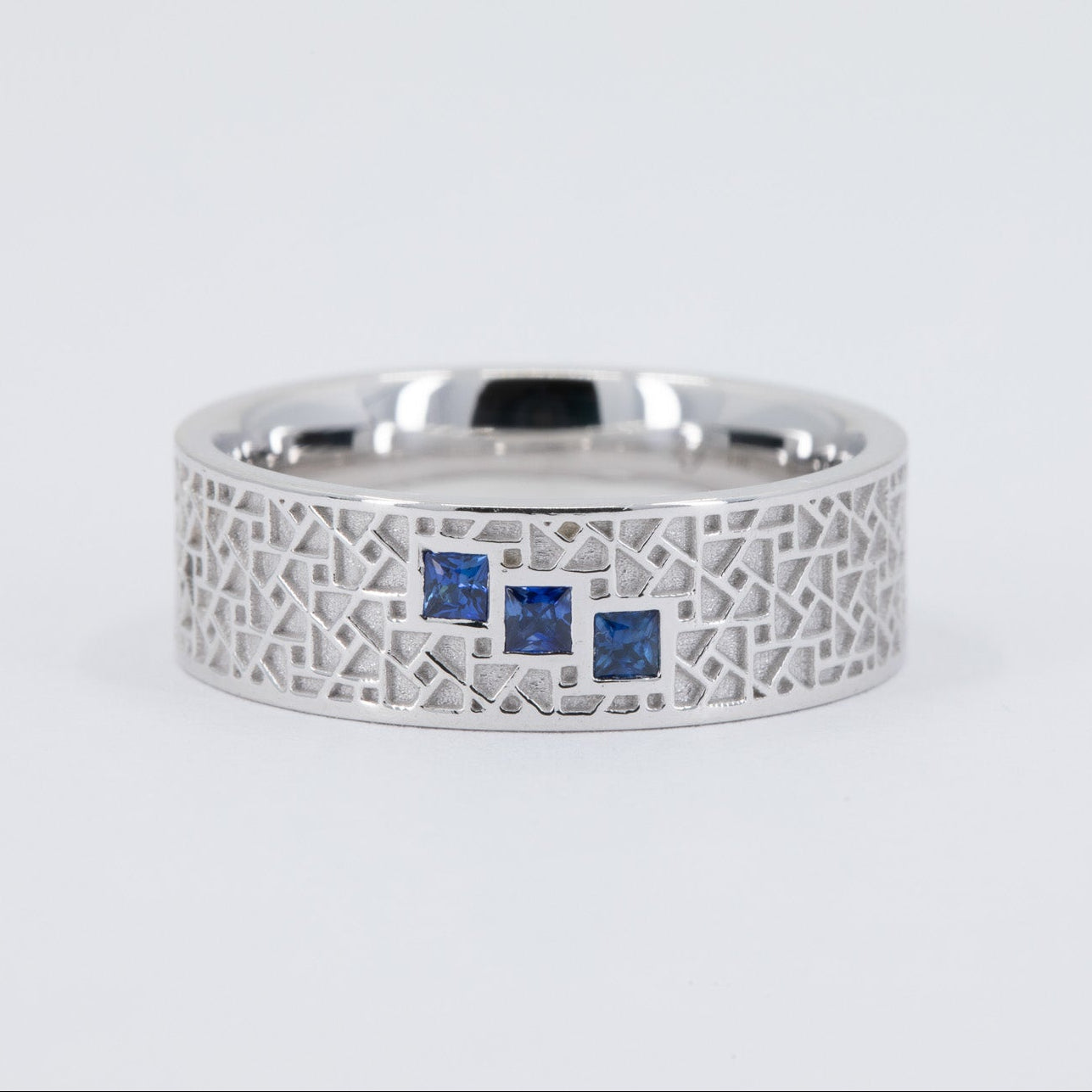 Atlas Men's Wedding Band with Three Princess Sapphires in 14K Yellow Gold – view 2