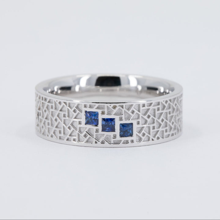 Atlas Men's Wedding Band with Three Princess Sapphires